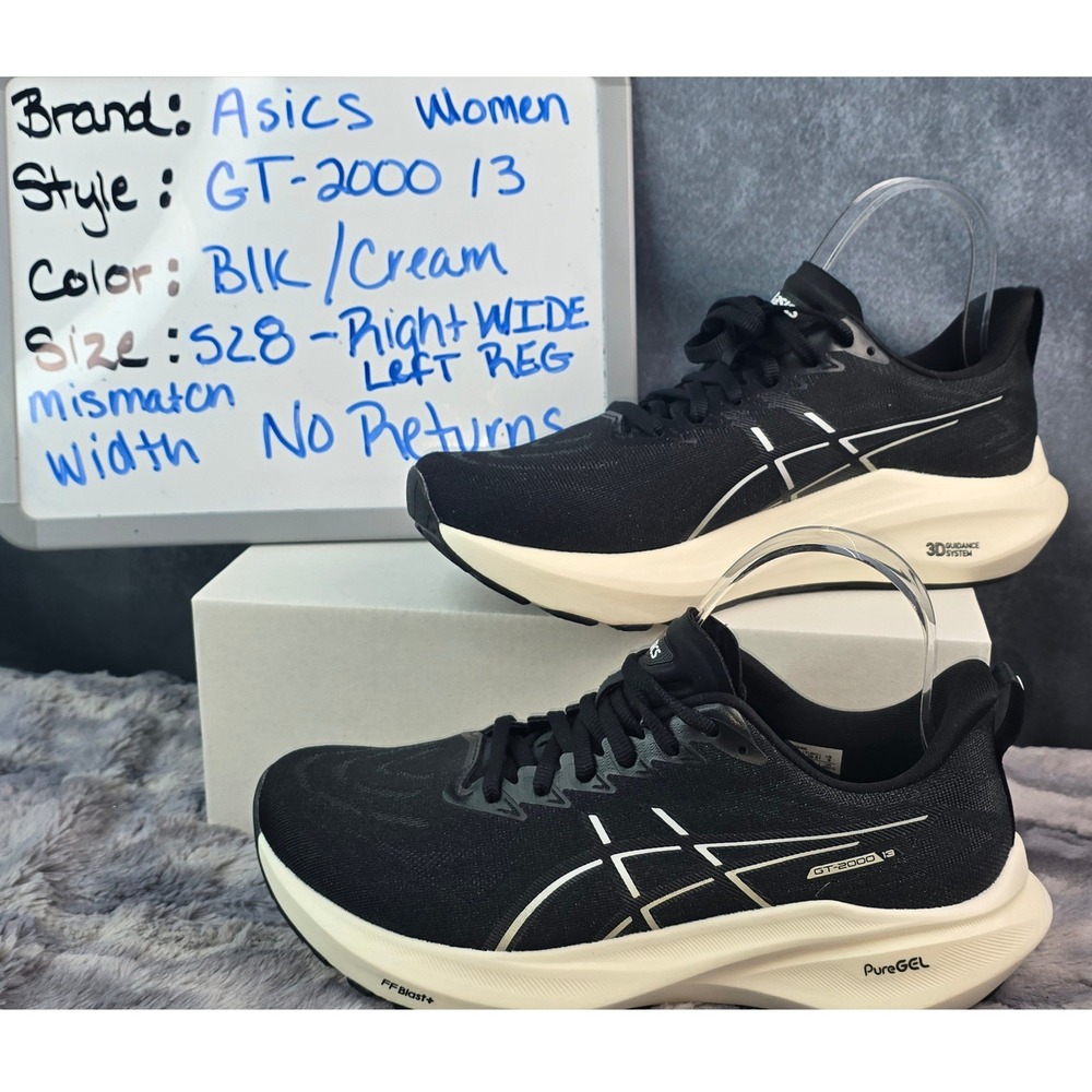 NWOT Asics GT-2000 13 Women Black Cream Running Shoes Mismatched Width  SZ 8